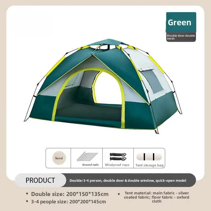 Tent outdoor camping 3-4 people automatic quick open park camping vinyl sunscreen tent
