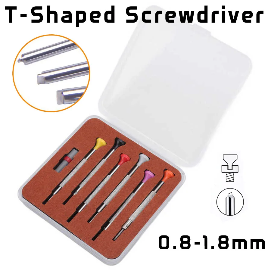 Watch Repair Tool T-shaped Screwdrivers 0.8mm 1.0mm 1.2mm 1.4mm 1.6mm 1.8mm Special Screwdriver Kit 6-pack Set with Retail Box