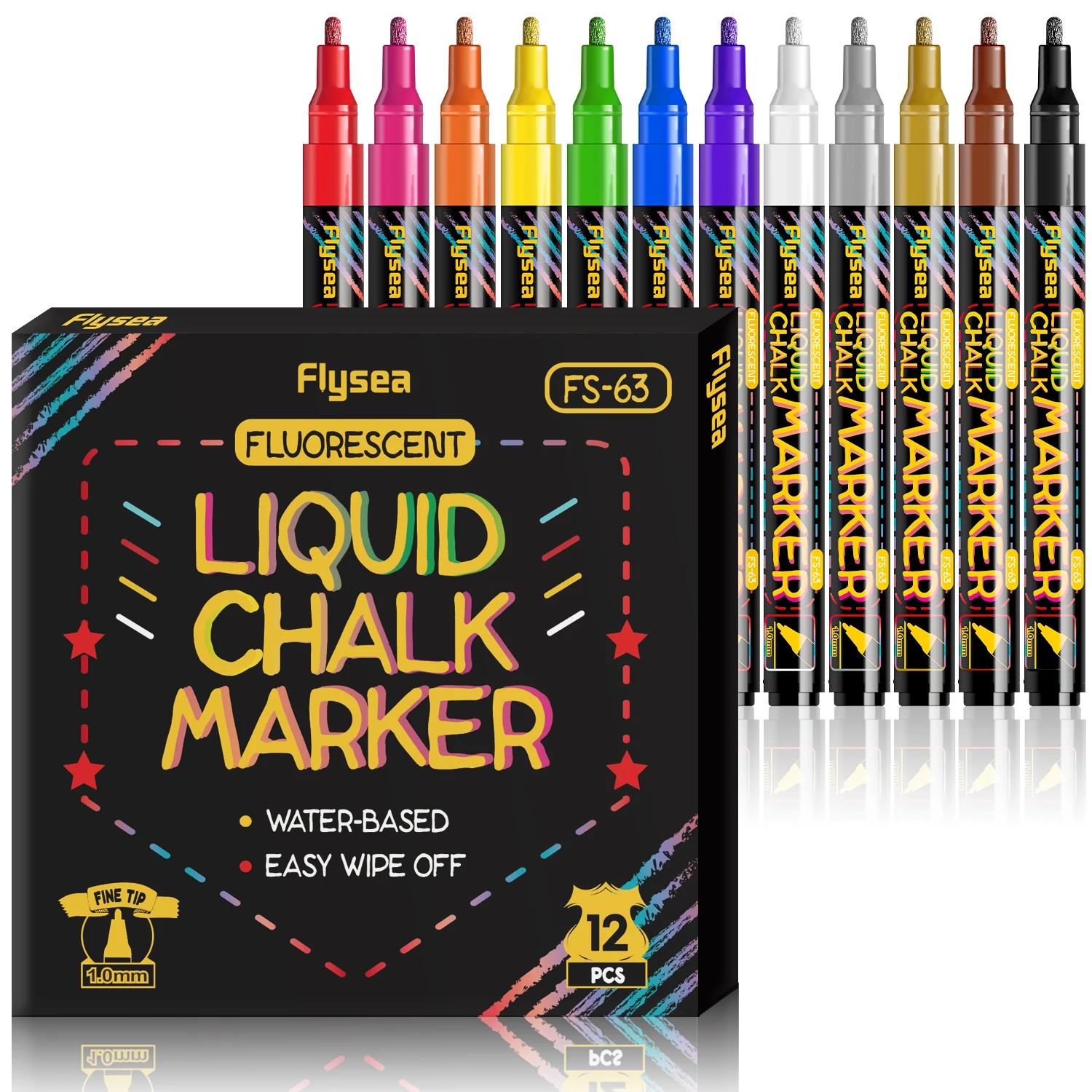 12/8 Kleurrijke vloeibare krijtstiften - 1,0 mm dikke punt, droog uitwisbare stiften, levendige kleuren, uitwisbaar, voor whiteboards, schoolborden, ramen, glas, autoramen