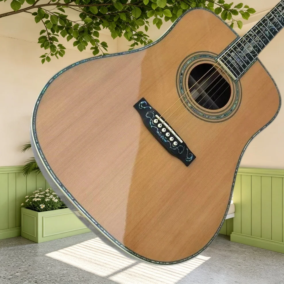 D45 All Solid Acoustic Guitar Solid Cedar Top Rosewood Back Ebony Fretboard Floral Abalone Inlay Strumming Fingerstyle Player