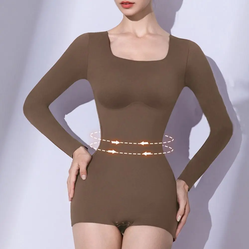 

U-neck Bodysuits Shapewear Slim Fit Tummy Control Yoga Jumpsuit Long Sleeve Butt Lifting Seamless Underwear Women Ladies