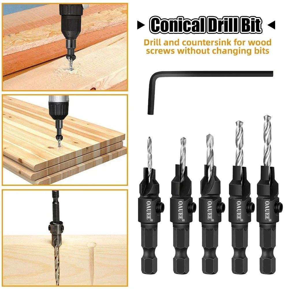 4/5PCS Conical Drill Bit Countersink Drill Woodworking Drilling Pilot Holes HSS Universal Counterbore Cutter Screw Hole Drill