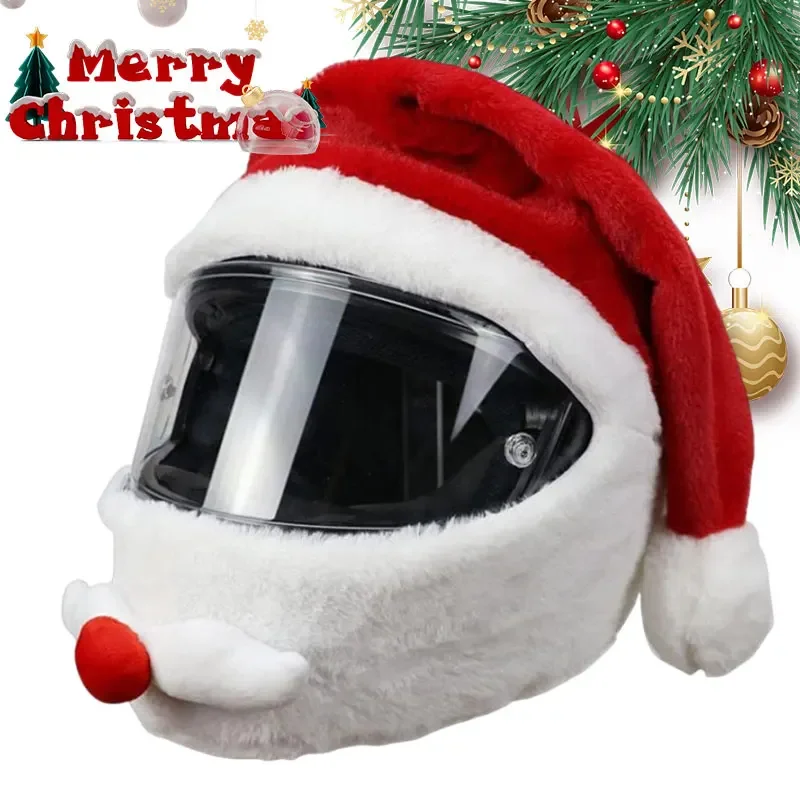 

New Motorcycle Christmas Helmet Cover for Men Funny Moto Christmas Hat Santa Claus Gift Helmet Plush Cover Helmet Accessories