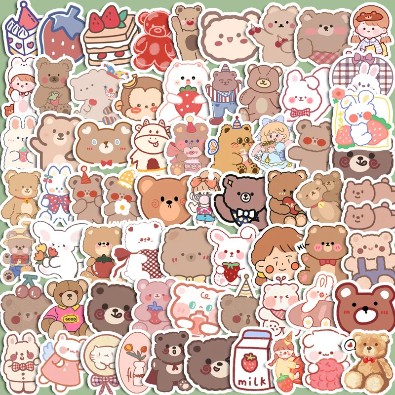 90pcs Blue Brownie Cute Animal Graffiti Stickers Children\'s Diy Stationery Computer Stickers Student Stationery