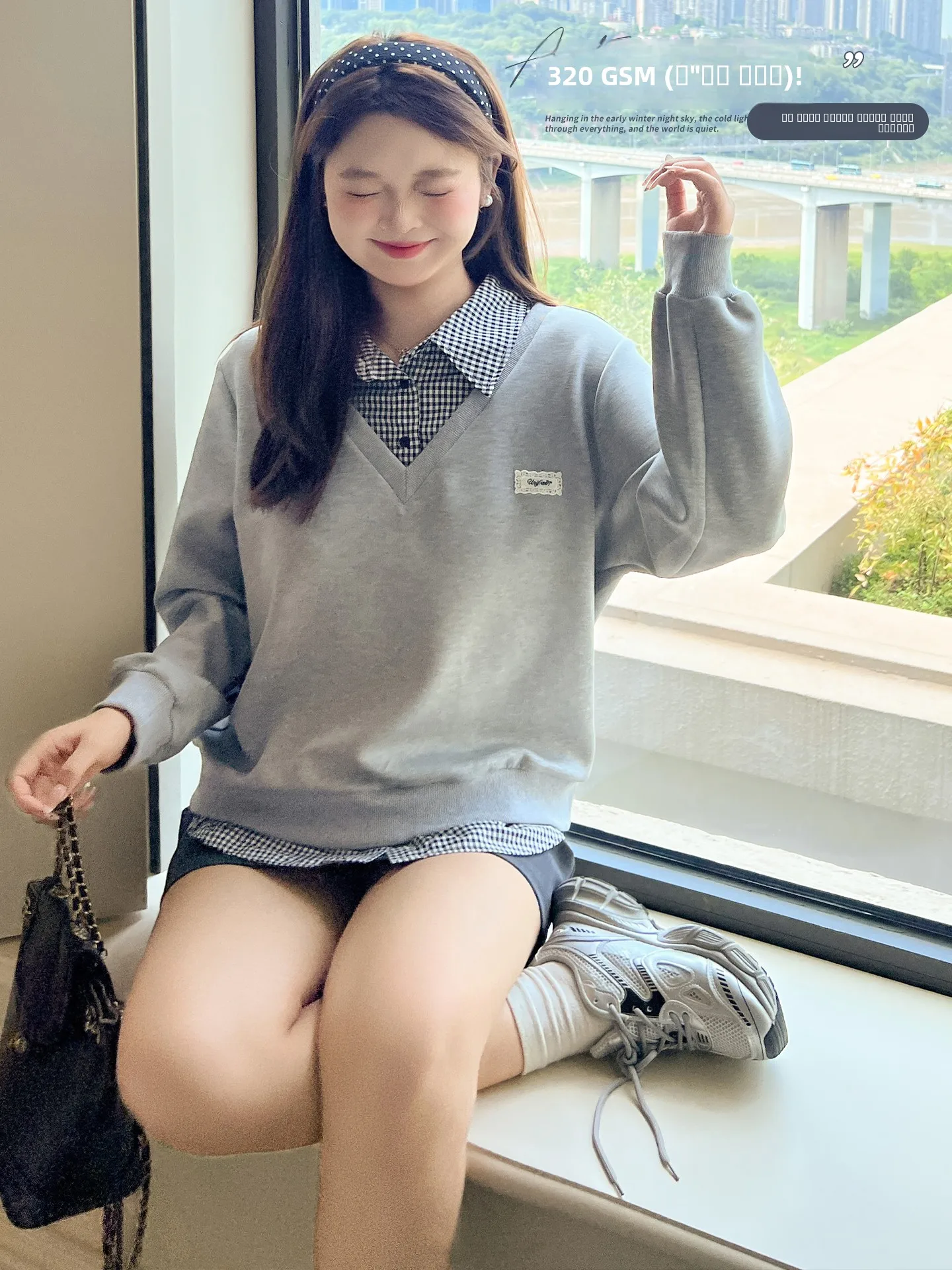 

Эффектное корейское платье-свитер DM00 для полных женщин, в стиле «ленивый шик», с эффектом двухслойности, осенняя мода