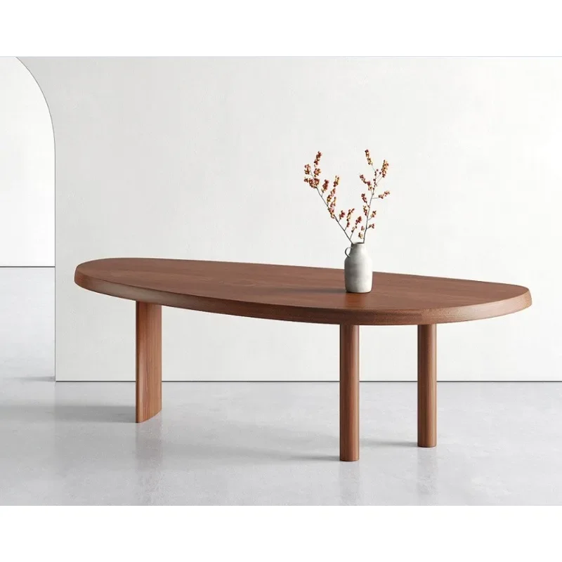Dining table solid wood oval Nordic simple log long table creative computer table