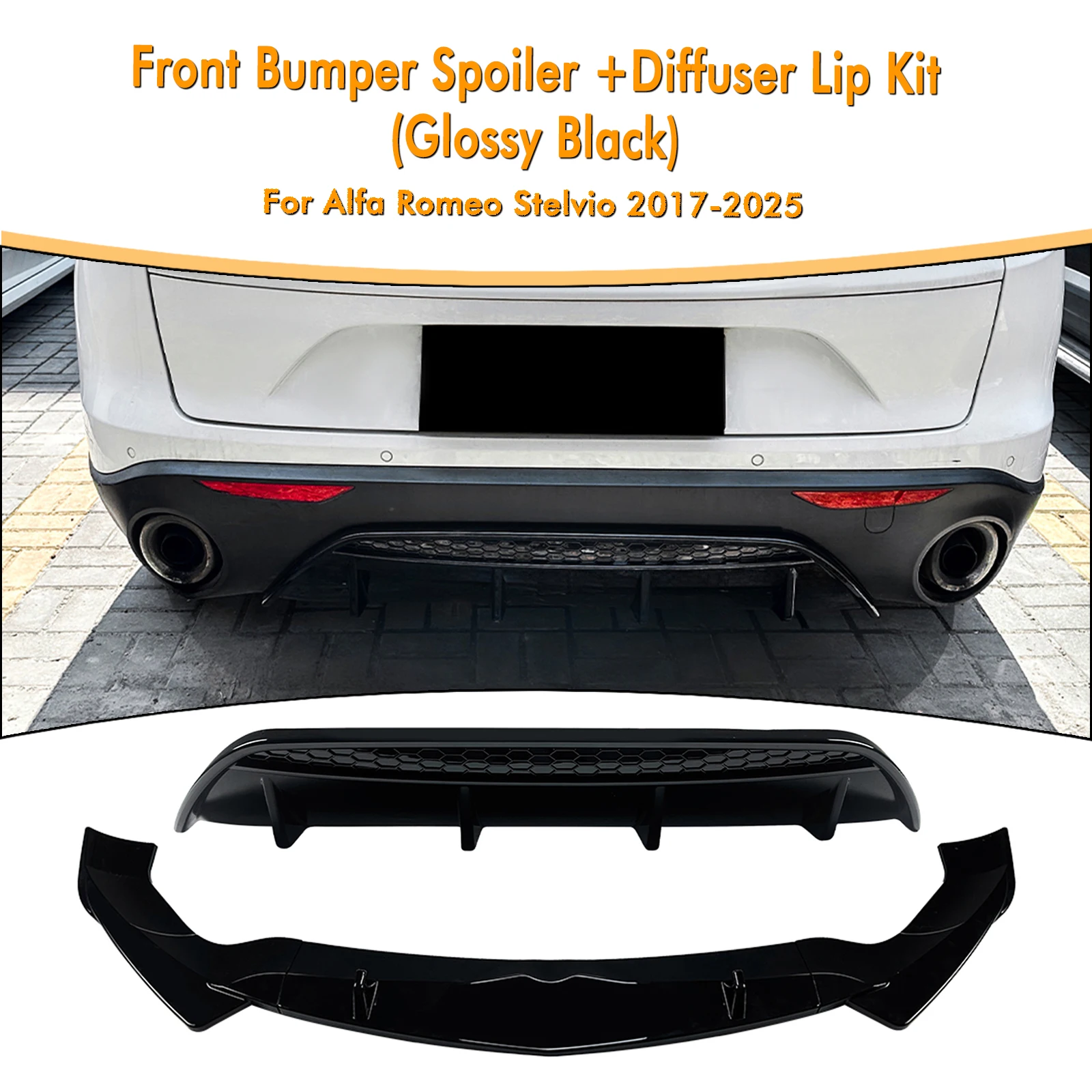 

Car Front Spoiler Lip Splitter and Rear Bumper Diffuser For Alfa Romeo Stelvio 2017 2018 2019 2020 2021 2022 2023 2024 2025