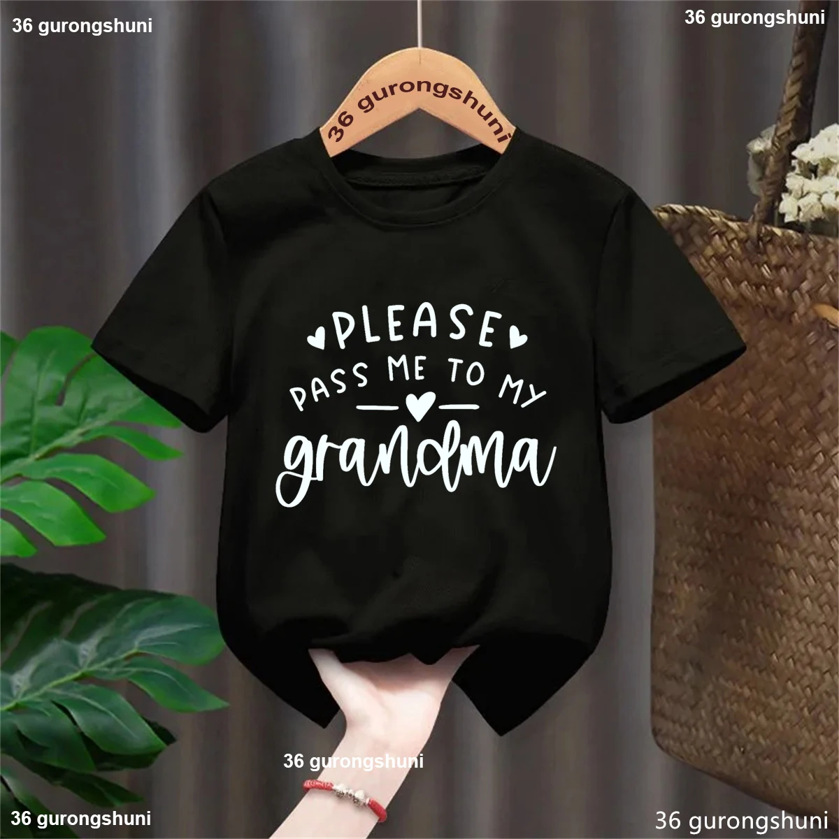 

Please Pass Me To My Grandma Letter Printed Tshirt Girls/Boys Kawaii Kids Clothes Summer Short Sleeve T-Shirt Solid Tshirt Tops