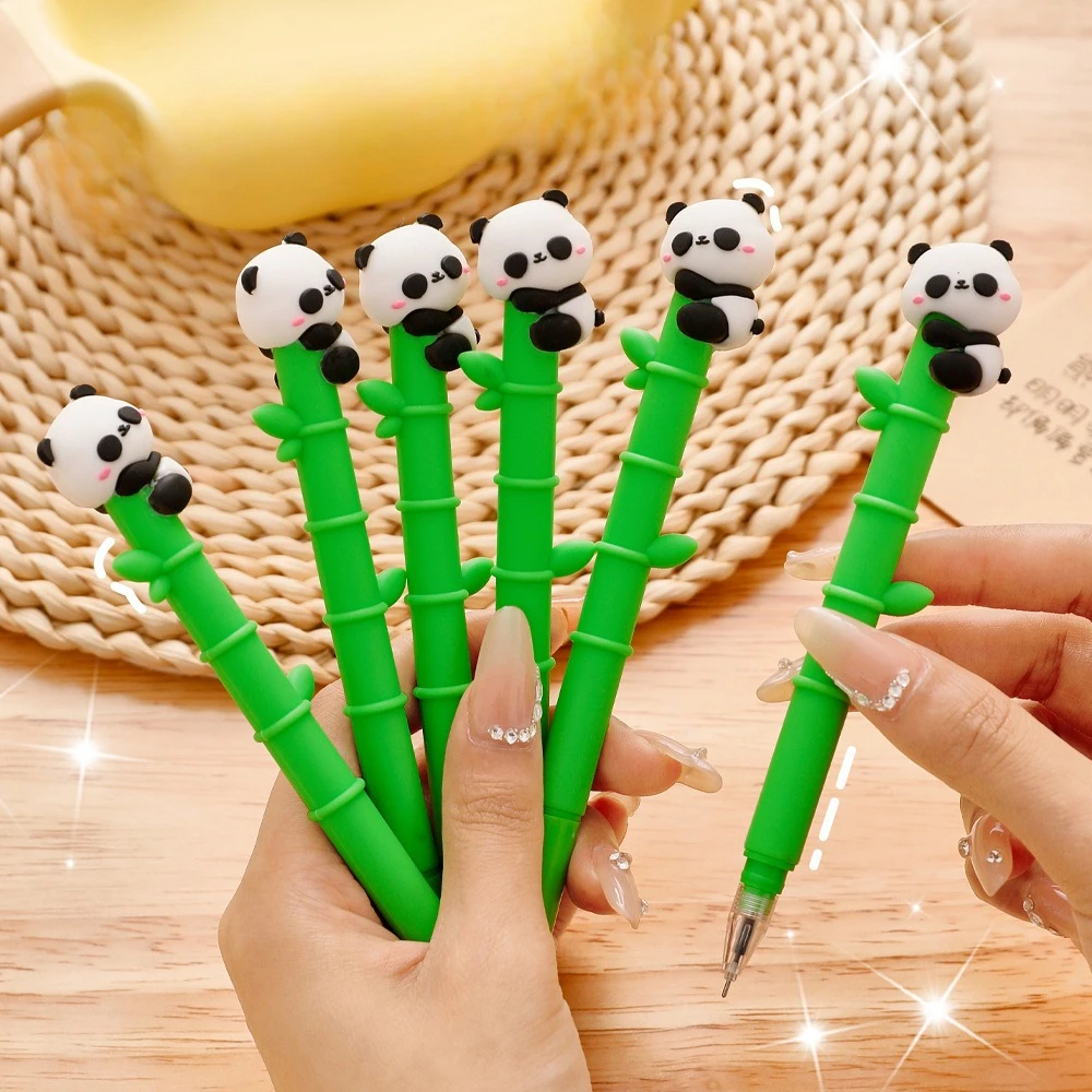 

5 шт. бамбуковая гелевая ручка Panda | Симпатичная ручка для написания экзамена | Учебная ручка с мягким захватом | Креативные канцелярские товары