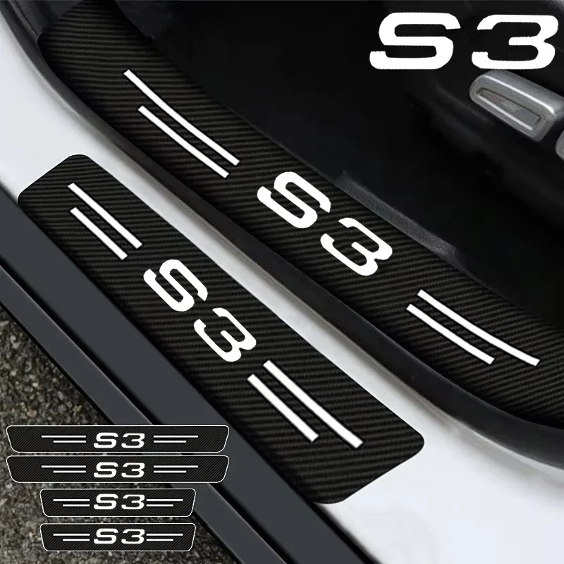Car Door Sill Protector Sticker Carbon Fiber Threshold Strip For Audi S3 Logo Rear Trunk Bumper Guards Decorative Accessories