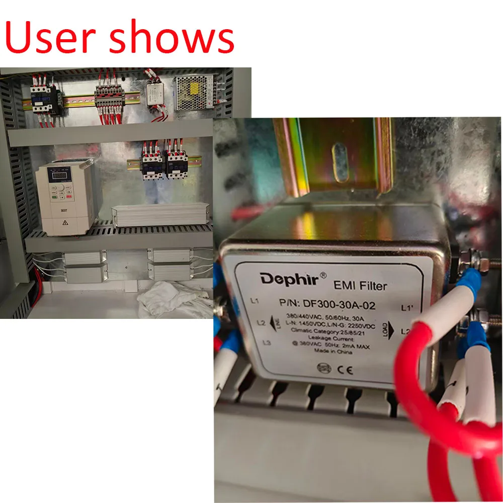 Professional 3 Phase EMI Power Filter 30A 380VAC for laser Engraving Machine cnc router, P/N: DF300-30A-02