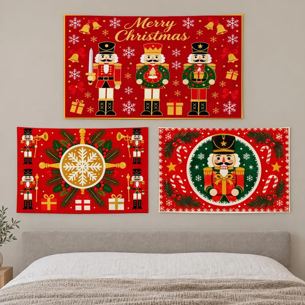 Nutcracker Christmas Art Tapestry Custom Living Bedroom Party Dormitory interior Wall bohemian Decoration Attached clip