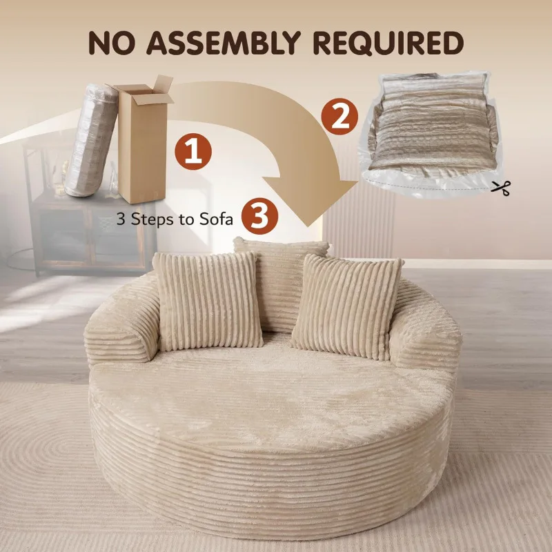 Cloud round sofa chair, vacuum compression single sofa, corduroy living room sofa without assembly
