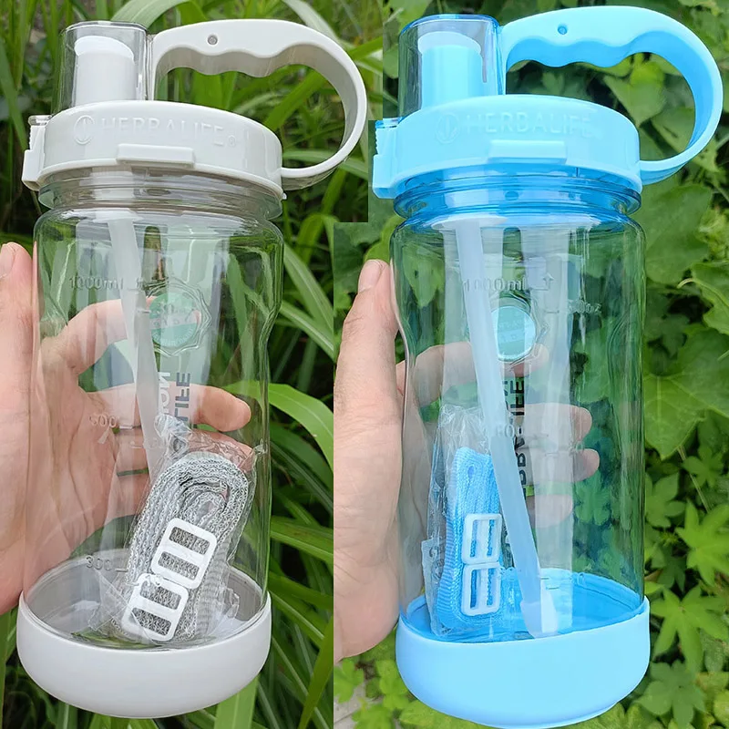5 цветов, прозрачная анти-капля, 1000 мл, здоровая жизнь, клеверное питание, пластиковая портативная соломенная бутылка для воды с ремешком, новый логотип