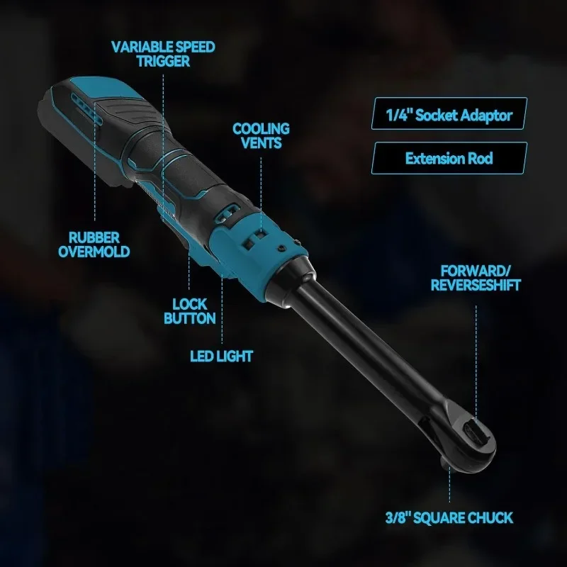 전기 래칫 렌치 업그레이드된 확장 헤드 제거 나사 너트 220N.m Makita 18V 배터리용 3/8" 무선 드라이버 전동 공구