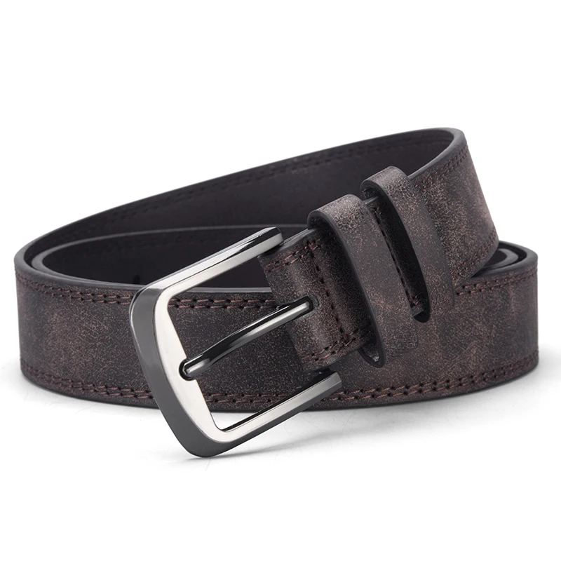 Vintage distressed matte PU belt for young & middle-aged men with alloy pin buckle, fits daily casual business wear, ideal gift.