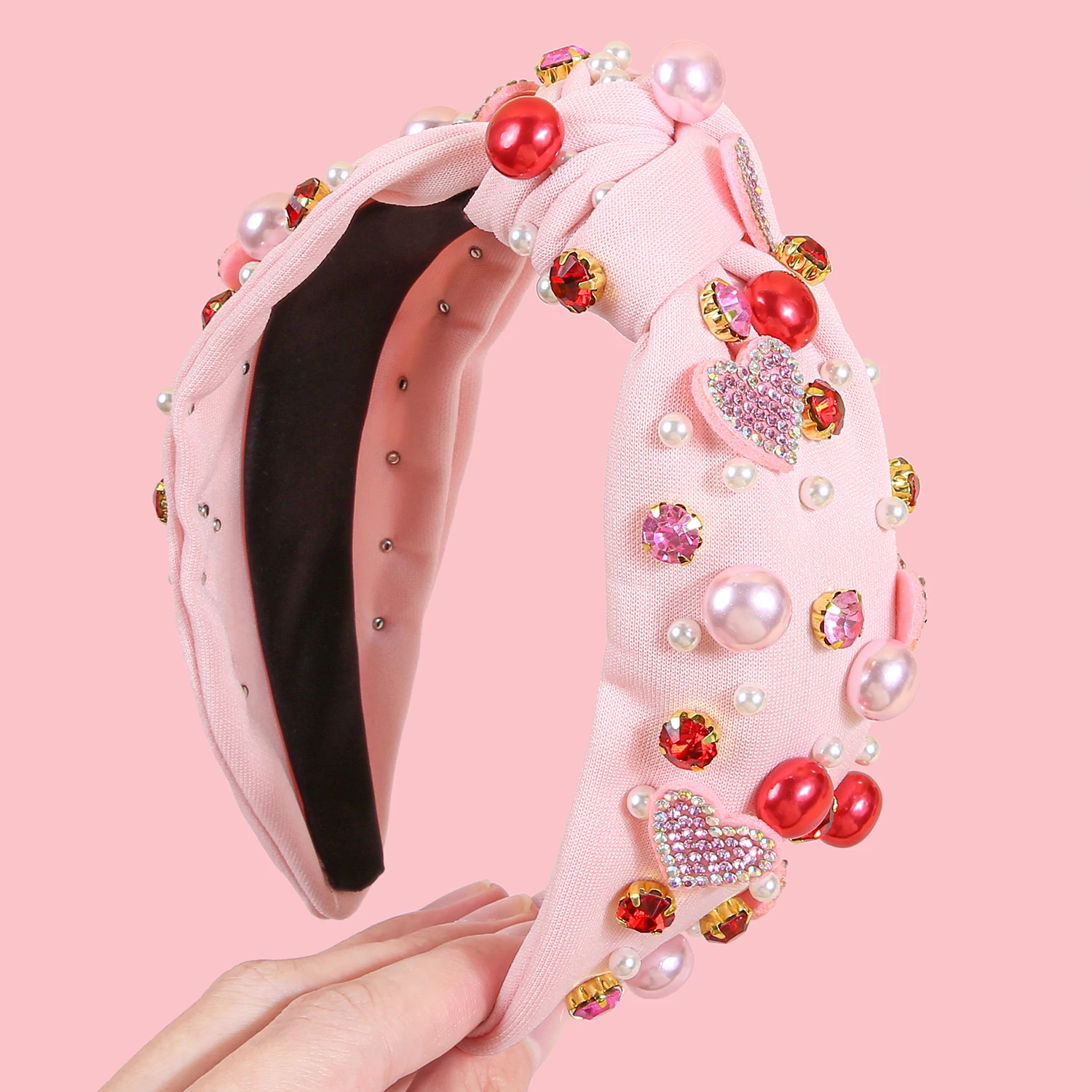 Fashion Crystal Heart Hairbands Girls Crystal Pearl Headband for Women Valentine\'s Day Headbands for Party Hair Accessories