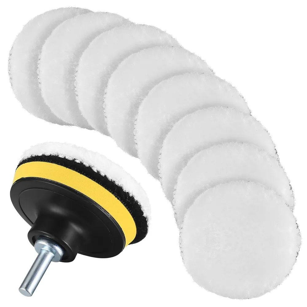 Wool Polishing Buffing Pads, 10 Pcs 3 Inch Car Polishing Buffing Wheel with Hook and Loop Back for Drill Buffer Attachment, Car