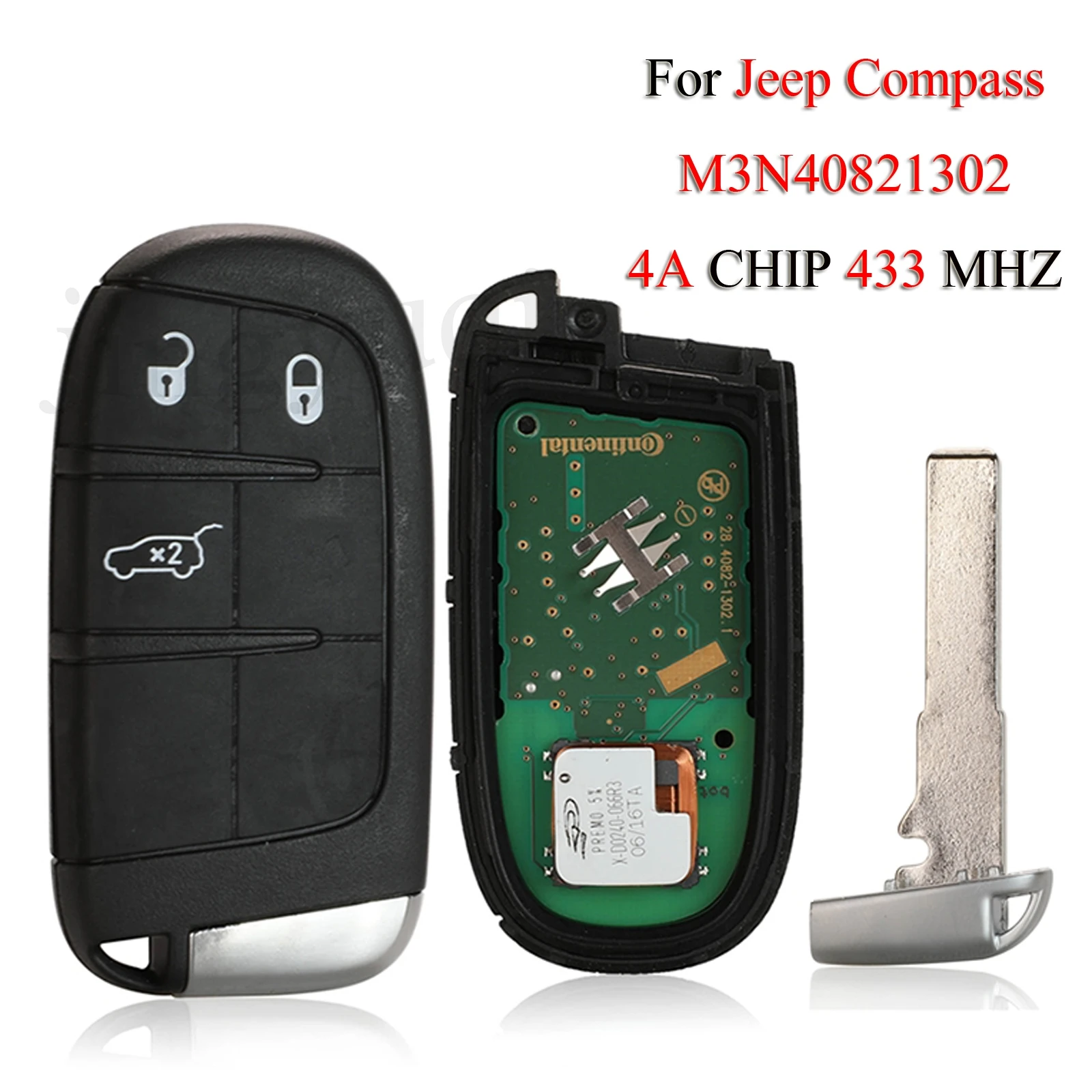 

jingyuqin Original Remote Smart Car Key For Jeep Compass Genuine Parts 3 Buttons 433Mhz 4A Chip M3N40821302