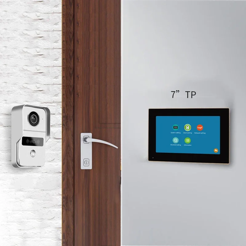 TUYA 1080P 7 Inch 7 Color Touch Screen Wireless Wifi Video Doorbell Smart APP Home Intercom Kit for RFID Access Control System