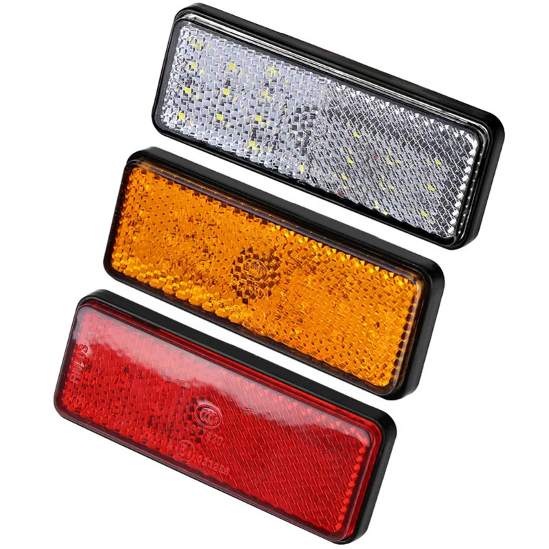 2PCS Universal Motorcycle Motorbike Motor Scooter Rectangle Reflectors Exterior Brake Lights Turn Signal Lamp Tail Light