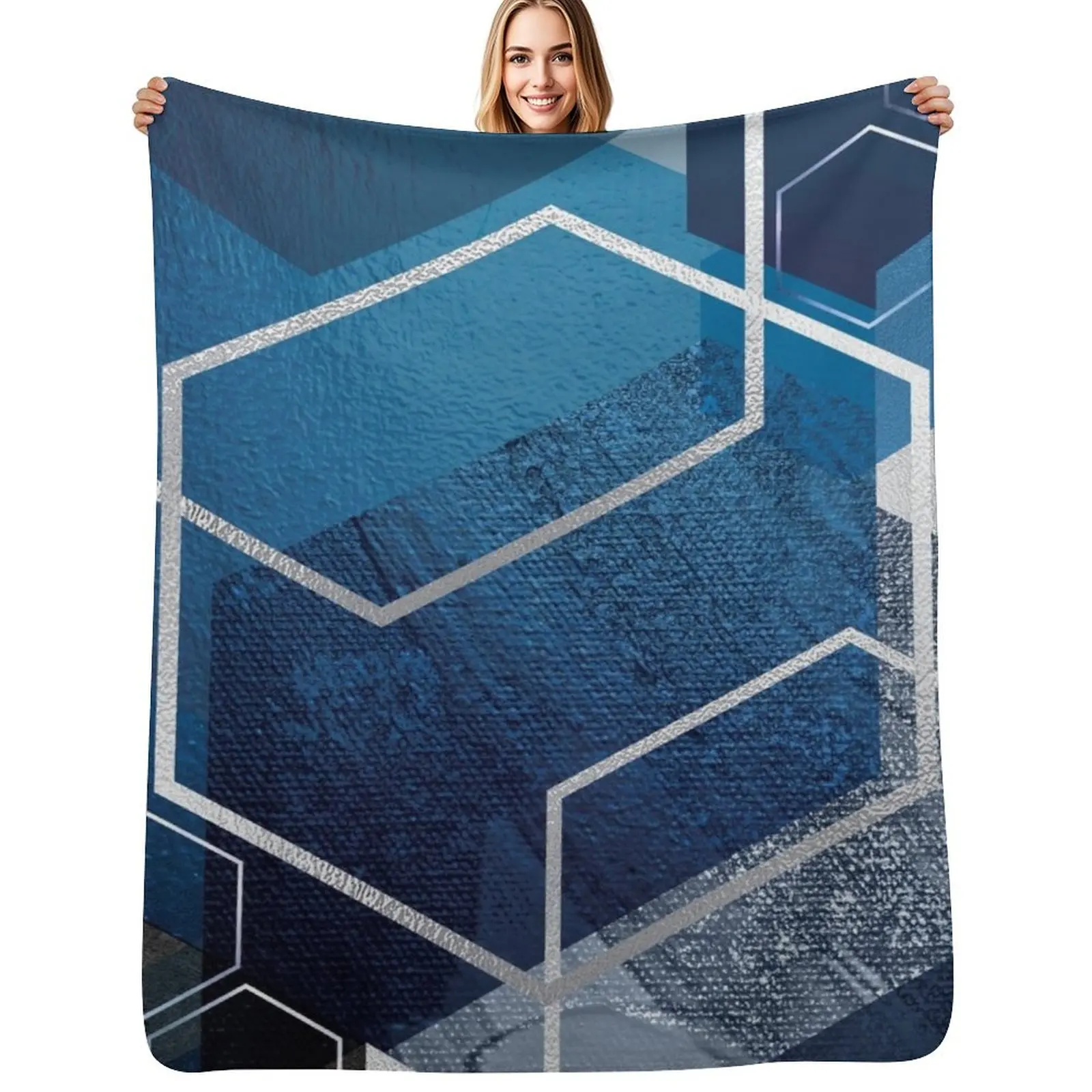 Blue Hexagonal Geometric Throw Blanket Quilt sofa bed Blankets For Baby Personalized Gift Luxury Throw Designers Blankets