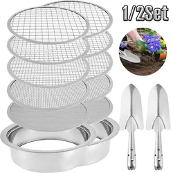 1/2 Set Soil Sieves Kit Stainless Steel Garden Soil Filter Interchangeable Meshes Tools with 9.45inch Diameter for Sand Rocks