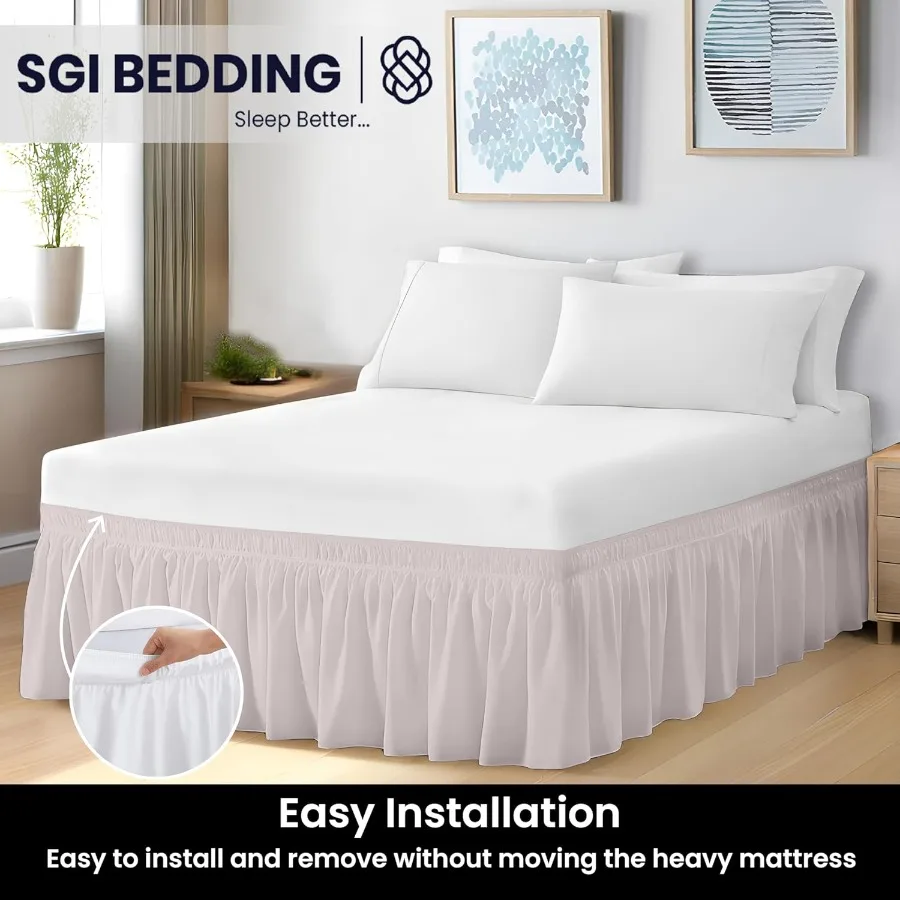 تنورة سرير ملفوفة مقاس 21 بوصة لأسرّة بحجم كوين لا تتطلب رفع مع أشرطة مرنة قابلة للتعديل وسهلة التركيب كلاسيكية #6