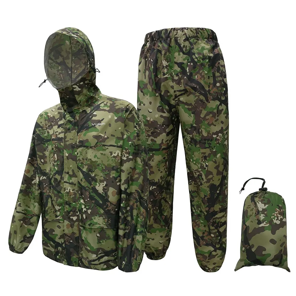 Abstract Woodland Camo Handmade Adult Raincoat Woman's Waterproof Fabric Jacket Rain Cover Tourist Motorcycle Hunting Rainsuit