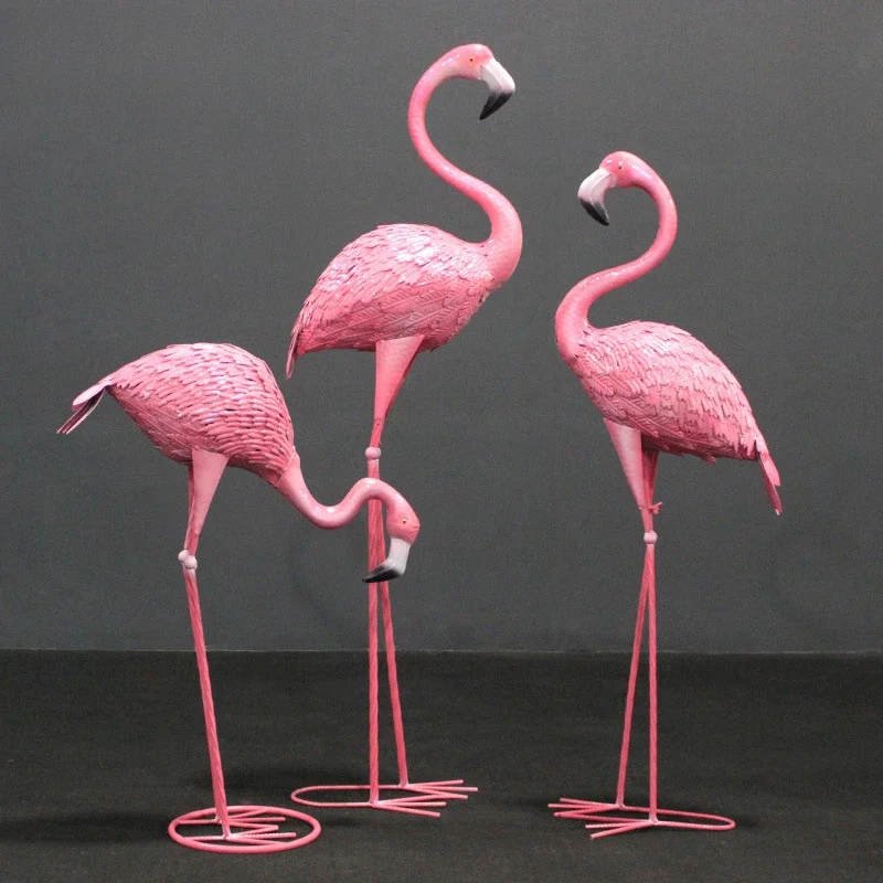 Iron Flamingo Figurines Sets Outdoor Garden Ornament Morden Groot Sculptures Creative Art Home Decoration Photography Props