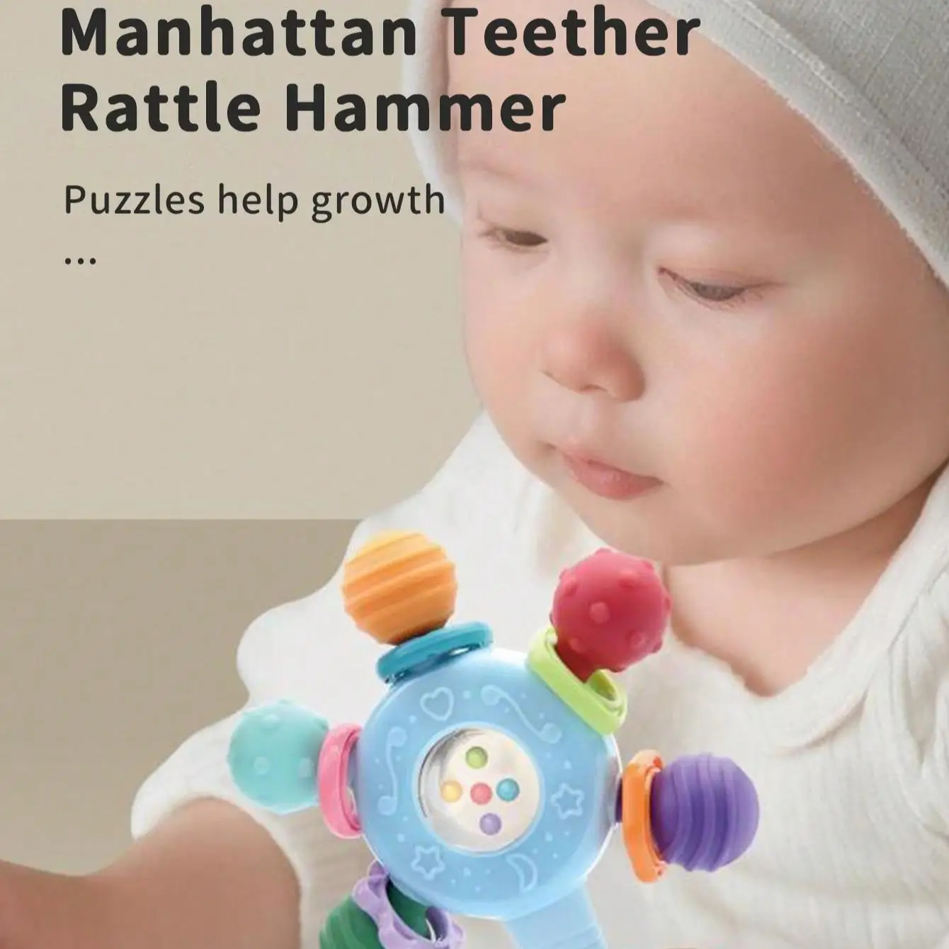 Juguete sonajero mordedor para bebé, juguete para la dentición del bebé, juguete sensorial para bebé, juguete de educación temprana, juguete de entrenamiento de habilidades motoras, regalo de cumpleaños para