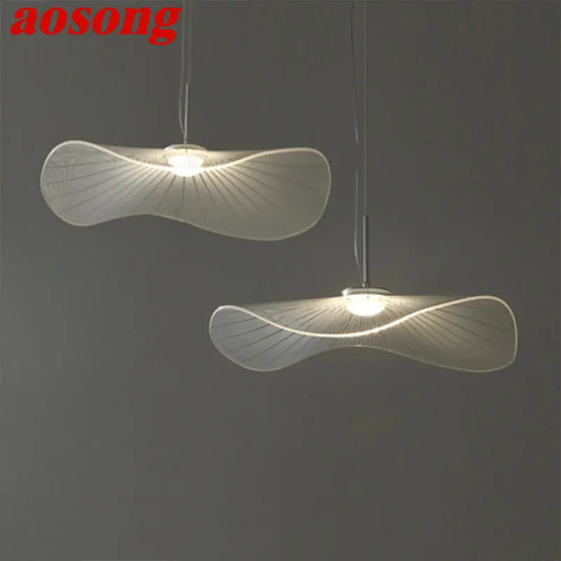 AOSONG Aluminum Led Light Pendant Creative Lotus Leaf Modelling White Modern Chandeliers Lamp for Living Dining Room Decor