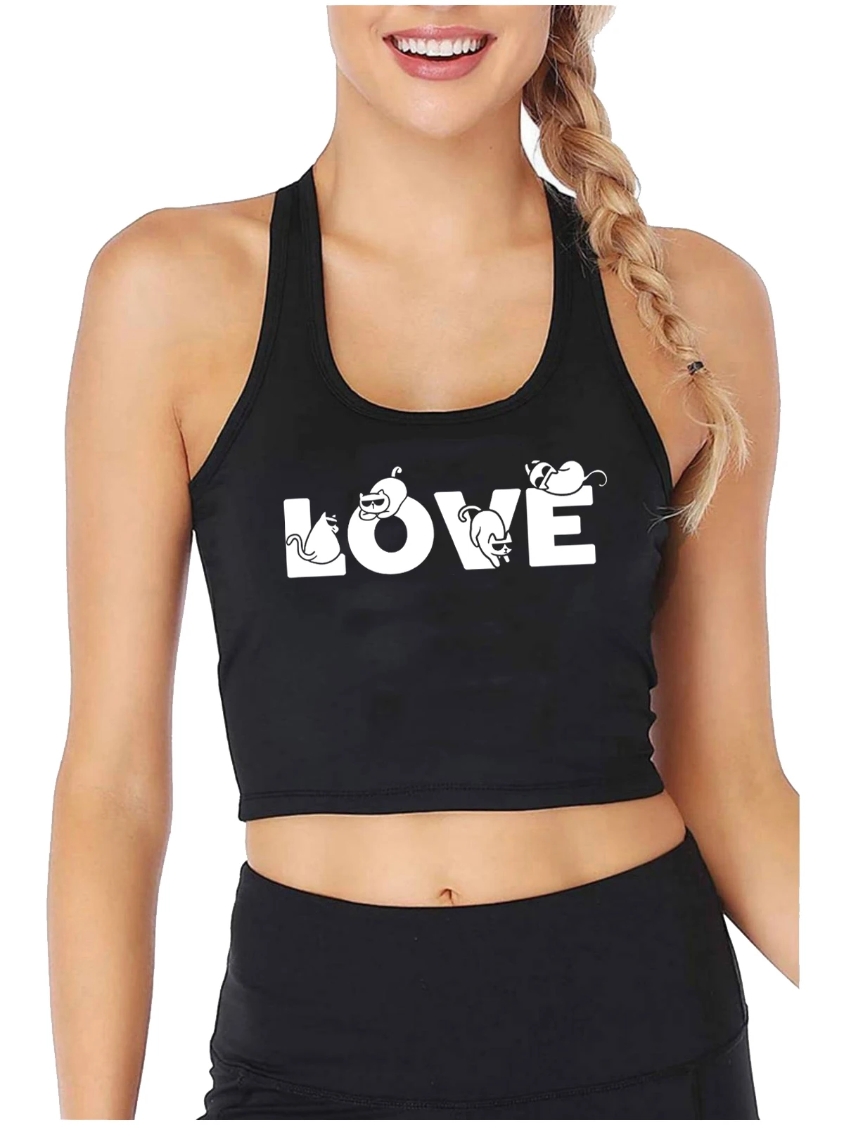 Cat Lover Design Cotton Sexy Crop Top Love Cat Owner Sports Fitness Training Tank Top Cute Cats Graphics Camisole