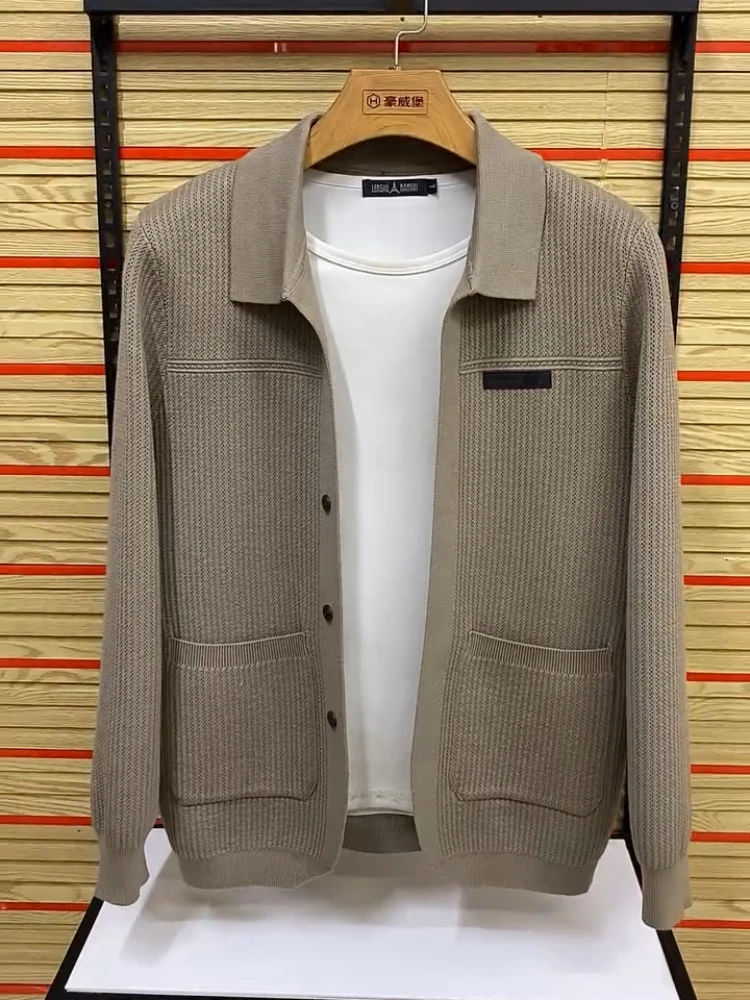 

Вязаный мужской кардиган-свитер приталенного кроя, повседневная верхняя одежда для весны и осени, модный молодежный топ с воротником и длинными рукавами