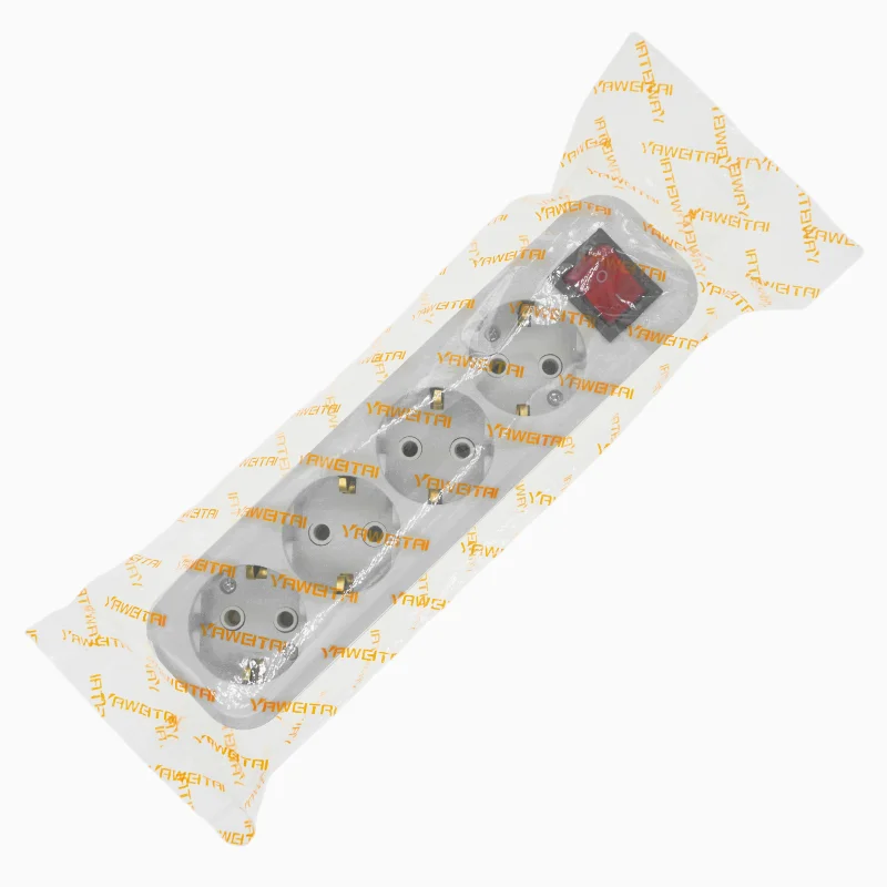 16A Extension Socket 4 Way EU Standard Without Cable With Button Power Strip Flame Resistant