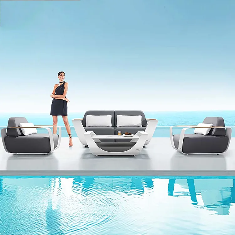 Lässig, Edelstahl, Sofa, nordisch, Outdoor, Doppel, Outdoor, Villa