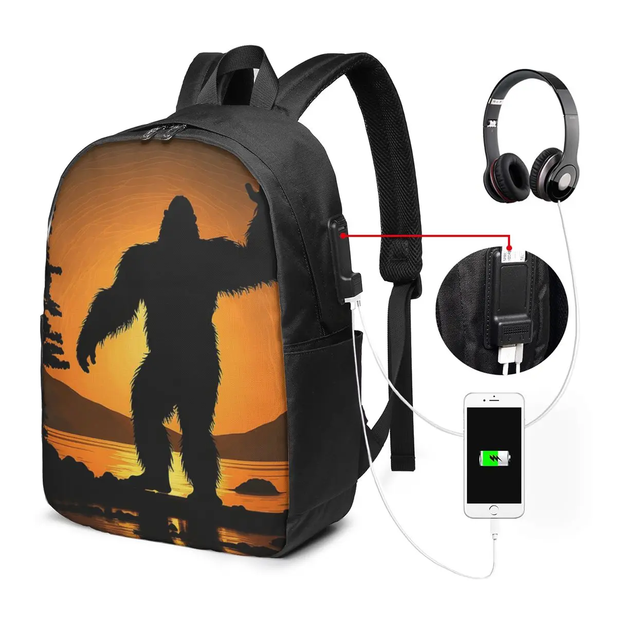 Bigfoot Sasquatch In The Middle Of A Lake Backpack Travel Notebook Bag Computer College Student School Bag Laptop Shoulder Bags