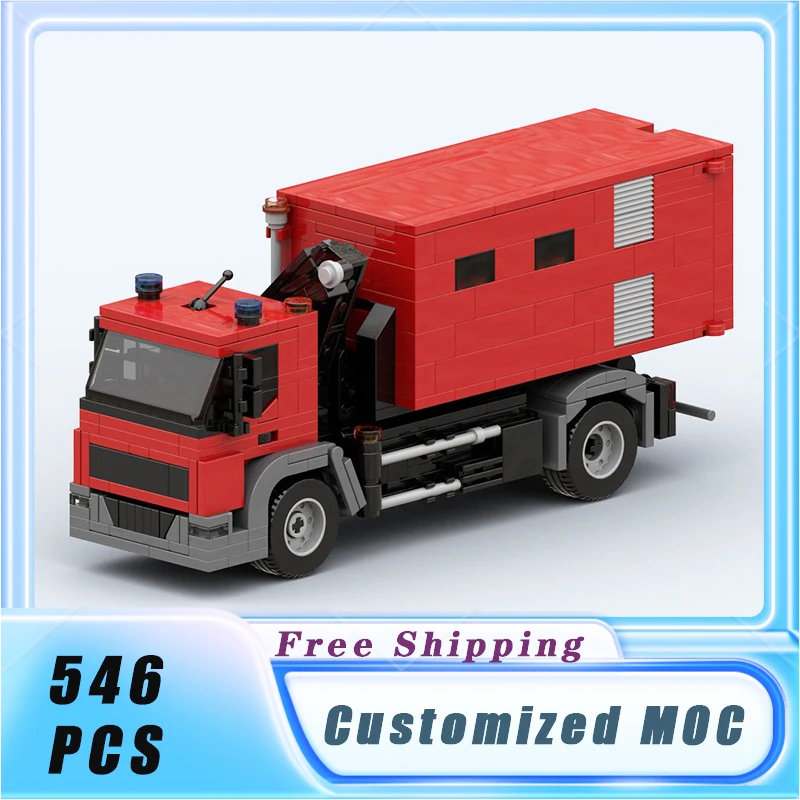 MOC Building Blocks Fire Hooklift with Air Container City Vehicle Model Bricks Sets Assemble Display Children's Toys Puzzle Gift