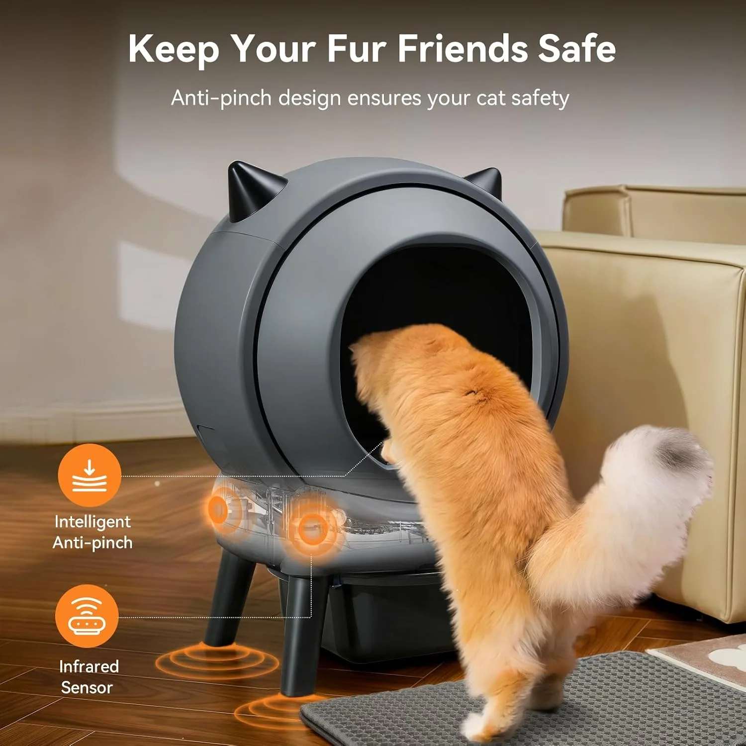 Smart E2 Automatic Self Cleaning Cat Litter Box for Multiple Cats | Self-Cleaning Litter Box, Safety Sensor Anti-Pinch