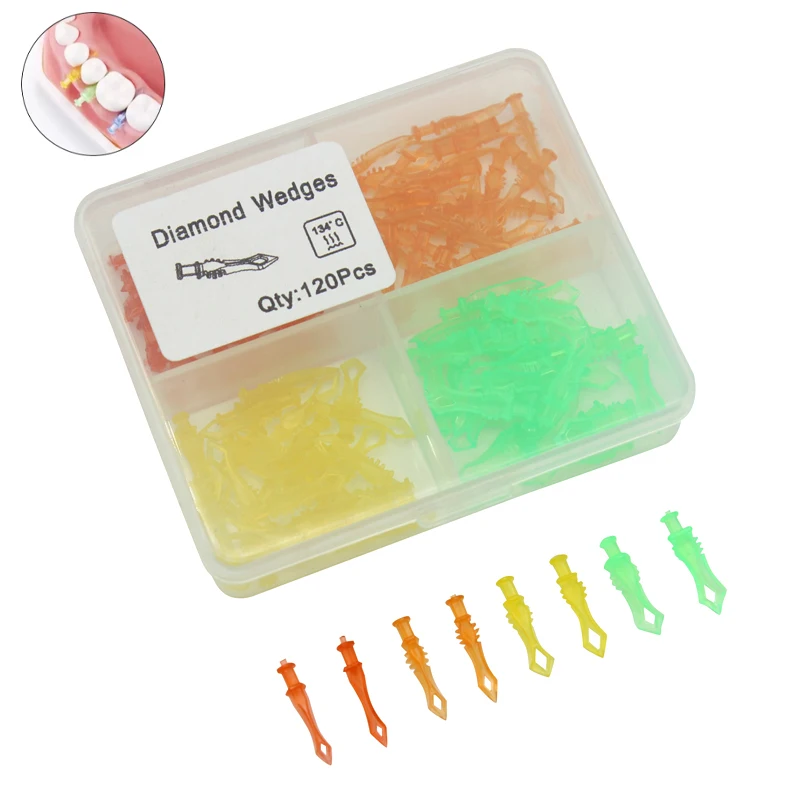 120Pcs/Box Dental Diamond Wedges Plastic Matrix Adaptive Interdental Dentistry Accessories Teeth Diastema Gap Wedges Set