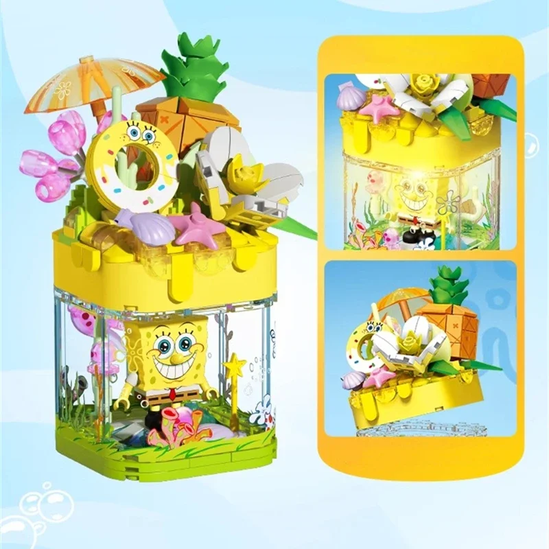 SEMBO SpongeBob SquarePants Building Blocks Pineapple House Ornaments Patrick Star Model Birthday Gift Kawaii Children's Toys