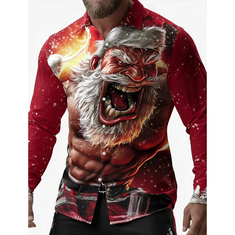 Men's Christmas Snow Flake Gradient Shirt Casual Santa Long Sleeve Retro Outdoor Leisure Holiday Shirt Merry Christmas Men Tops