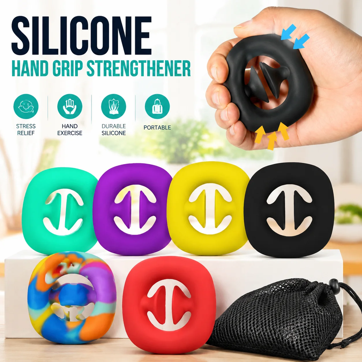 Silicone Snapper Fidget Toy Suction Cup Squeeze Grip Finger Exerciser Stress Relief Anti-Anxiety Sensory Toys for Adults