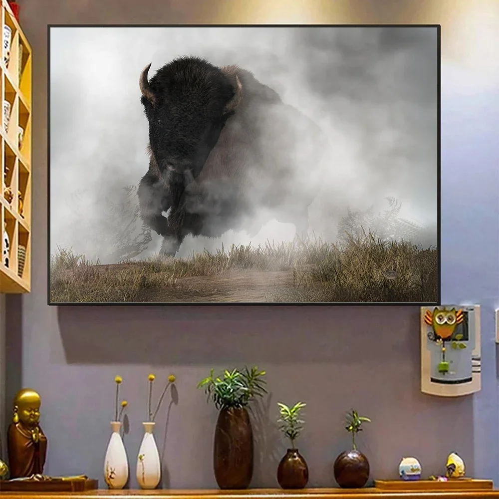 American Wild West Buffalo Fine Art Poster Western Animal Prints Canvas Painting Wall Art Pictures Home Room Modern Decoration
