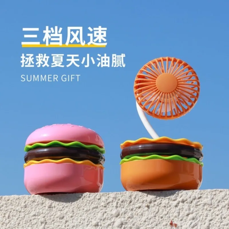2PCS USB Rechargeable Foldable Mini Hamburger Shape Desktop Fan Portable Indoor Outdoor Kids Gift