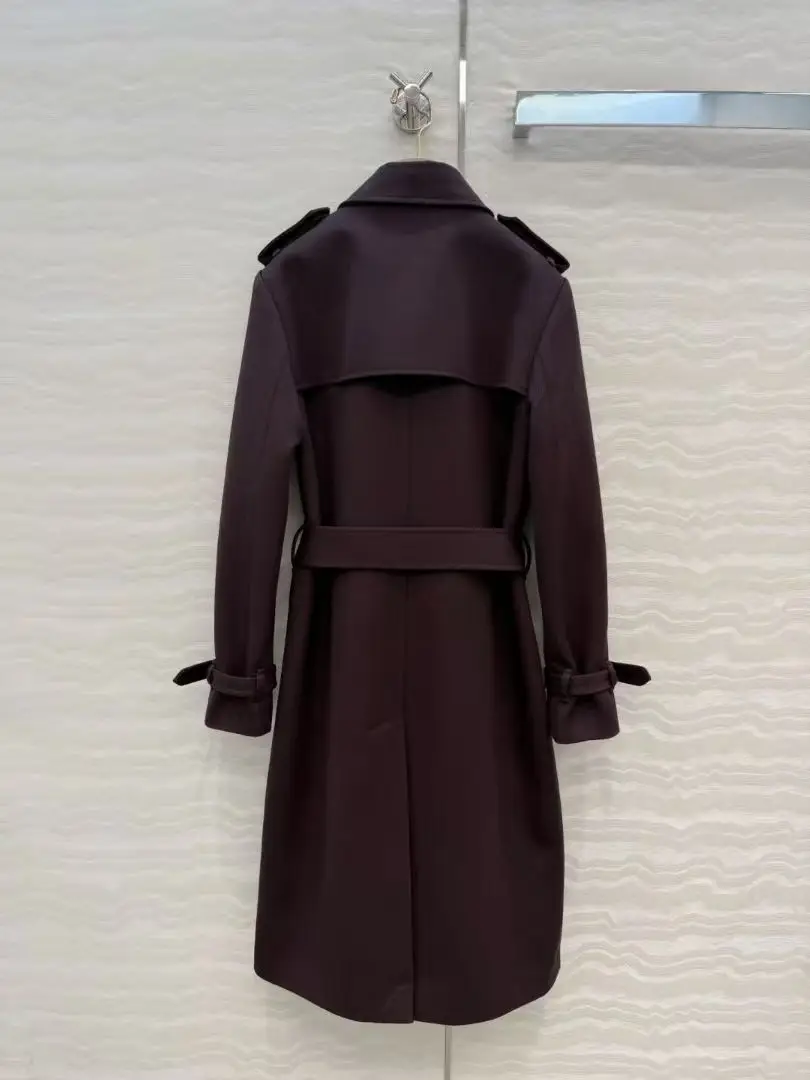 Giacca invernale da donna giacca a vento con cintura antivento e colletto piatto in tessuto di lana diagonale grossolana filata fine