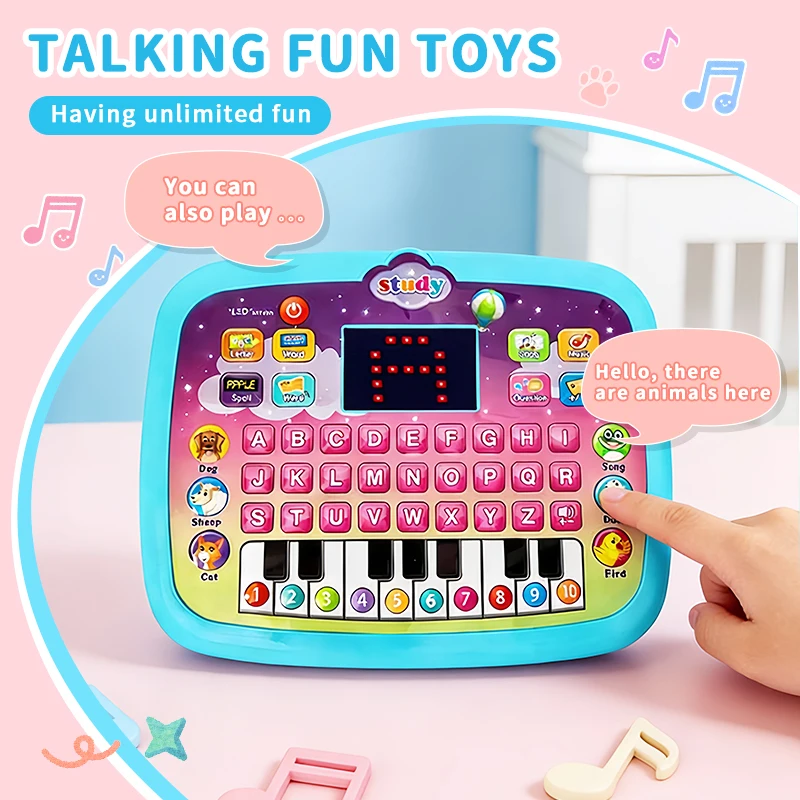 Brinquedo educacional interativo do PC da tabuleta para crianças, tablet infantil do diodo emissor de luz com aprendizagem do número e do alfabeto