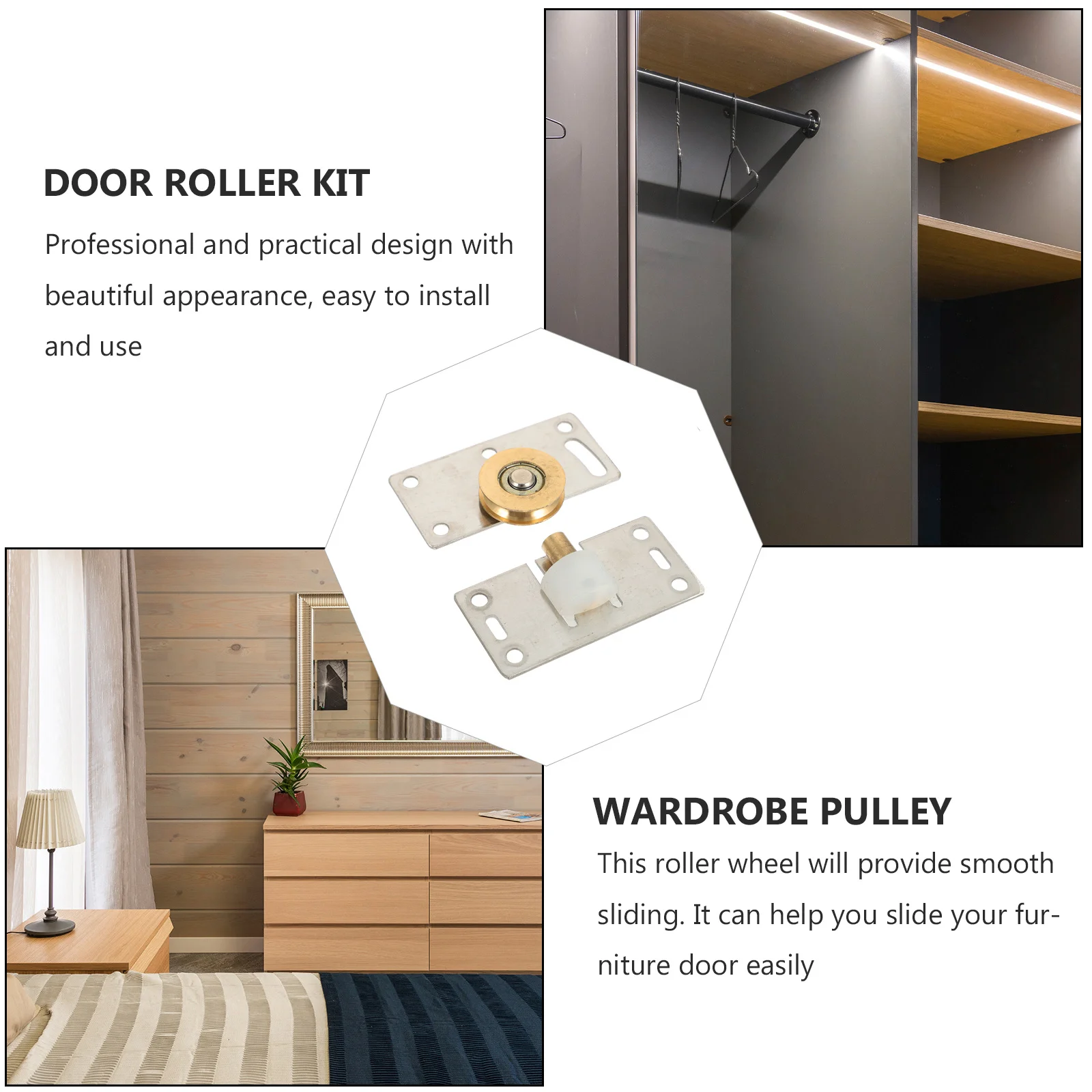 

2Pcs Furniture Universal Caster Wheel Heavy Duty Wear Resistant Pulley for Wardrobe Sliding Door Cabinet Home Office Use Quiet