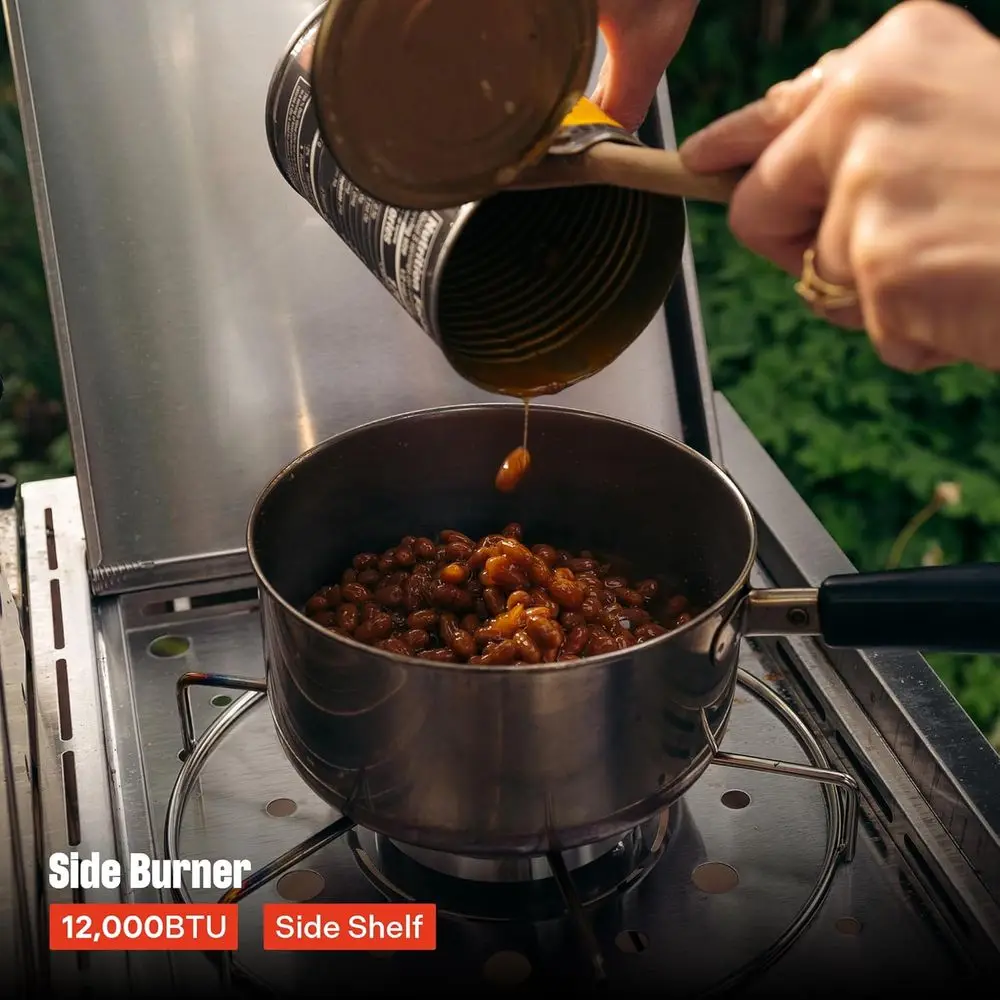 Stainless Steel 4-Burner Natural Gas Grill with LED Controls and Side Burner