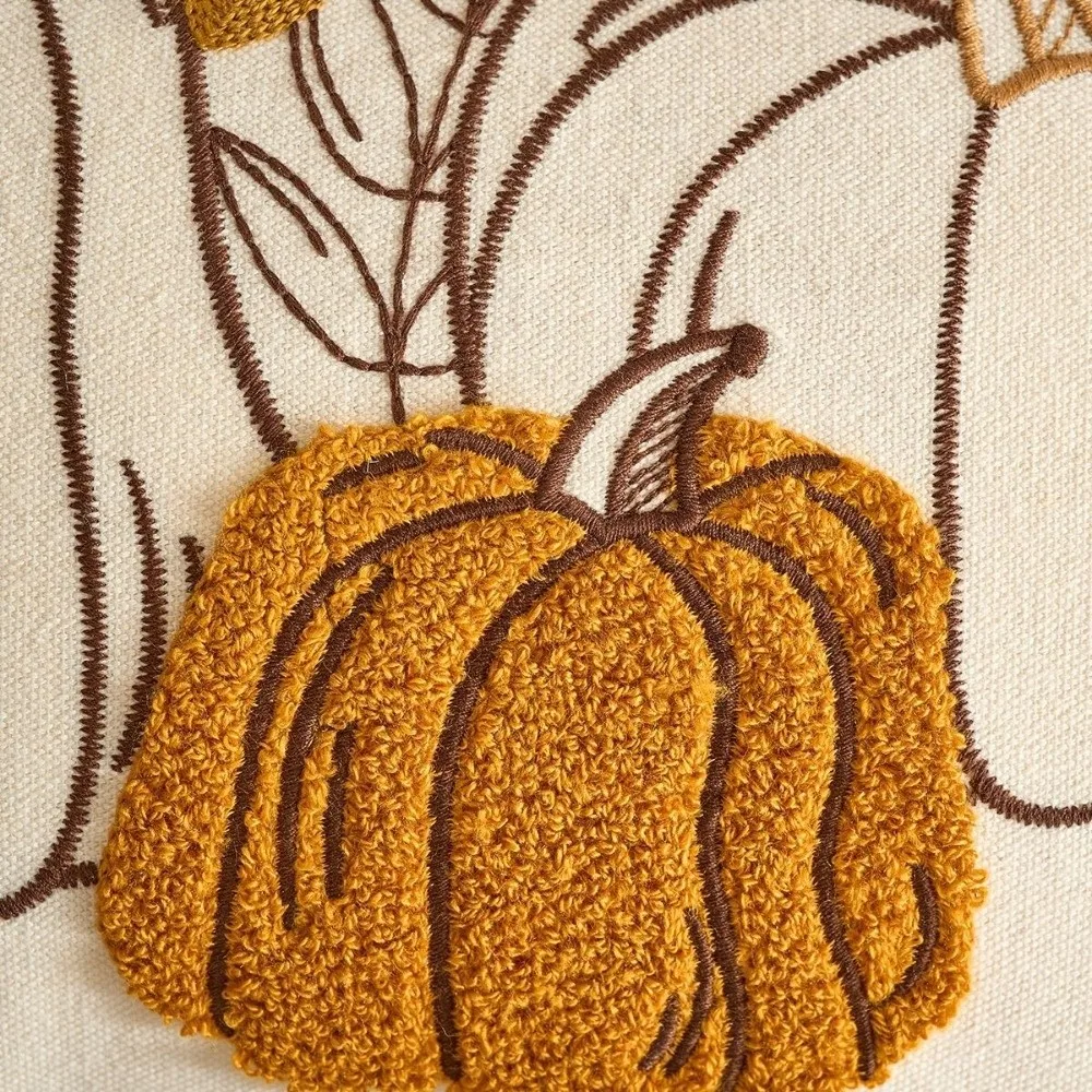 New Pumpkin Tufted Throw Pillow Cover Maple Leaves Rustic Style Autumn Pillowcase Square Soft Pillow Covers Fall Decor